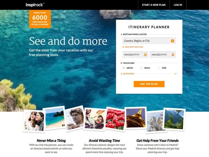 Online vacation planning websites with travel photography